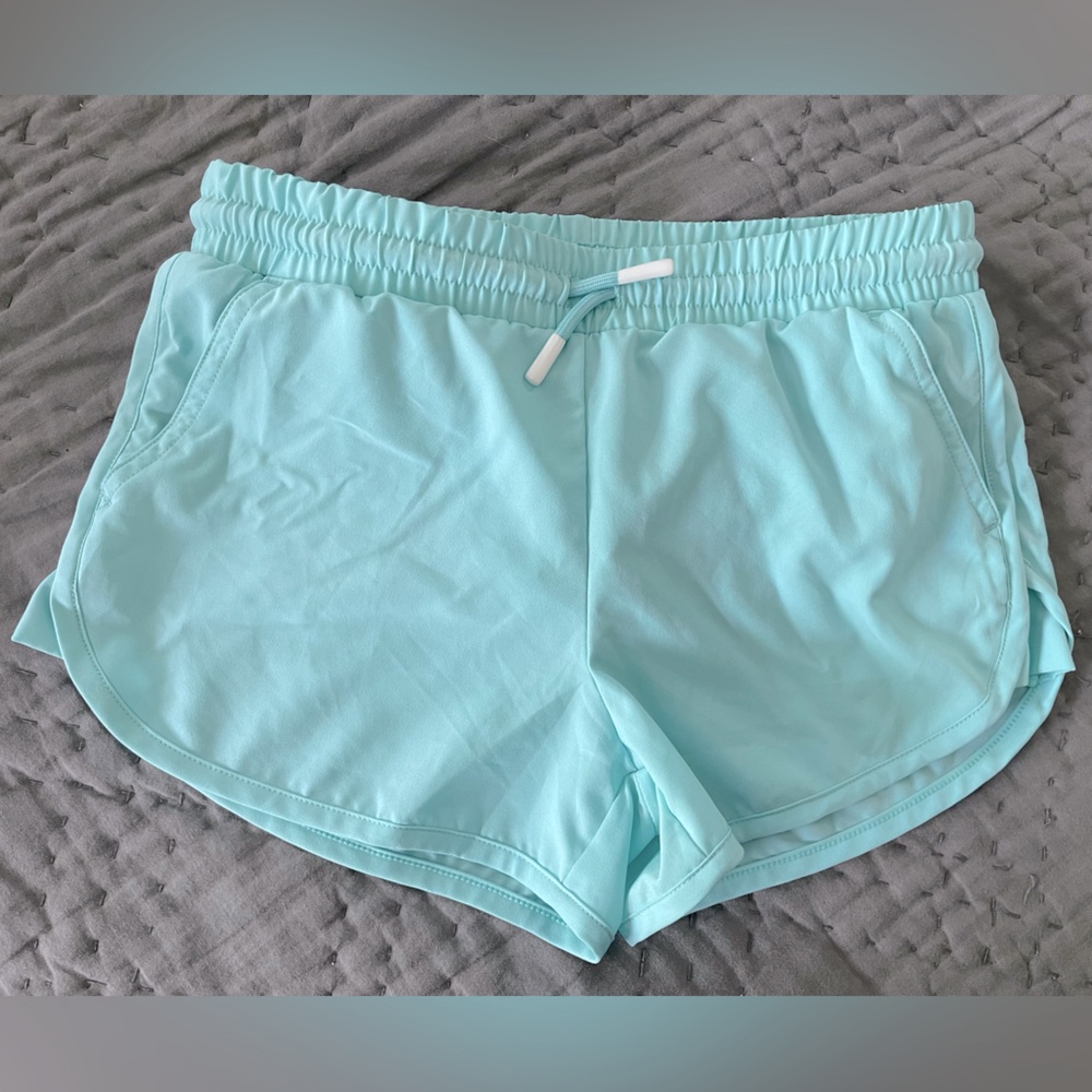 Eddie Bauer Girls’ Running Athletic Shorts Aqua Blue Size 7/8 Built in Brief